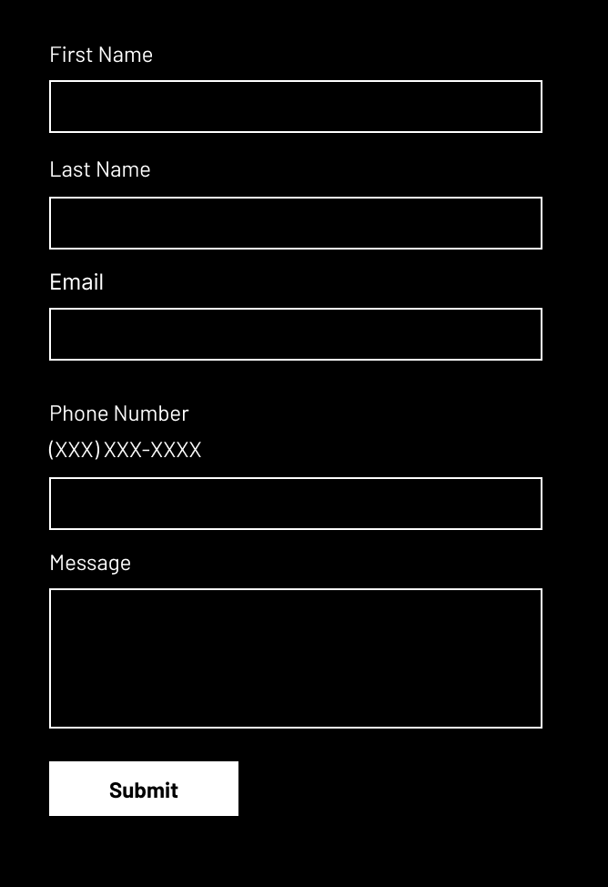 Compliant form example with fields for First Name, Last Name, Email, Phone Number, and Message, including clear labels and phone number input instructions.