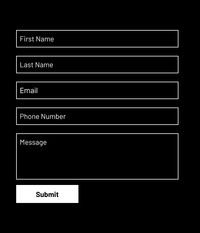 Non-compliant form example with fields for First Name, Last Name, Email, Phone Number, and Message, lacking descriptive labels on the Phone Number field.